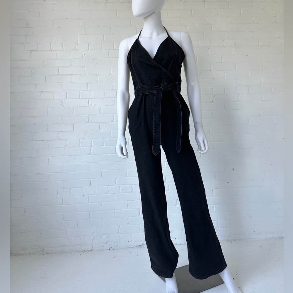 Black Denim Halter Jumpsuit